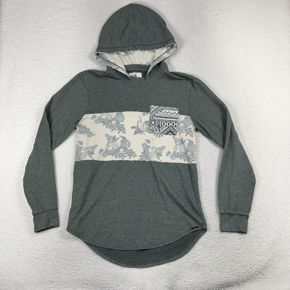 On The Byas Hoodie Mens M Green Long Sleeve Aztec Pocket Floral Band Colorblock